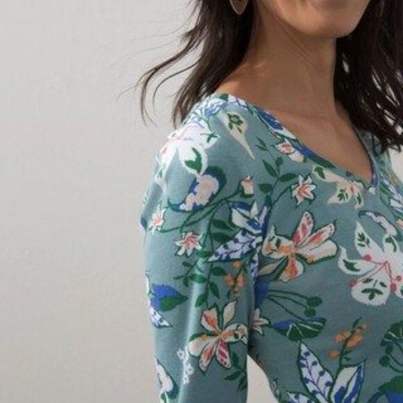 Chico's Tops - Chico's Pima Cotton Floral V-Neck Tee 3/4 Sleeve Size Large (2)